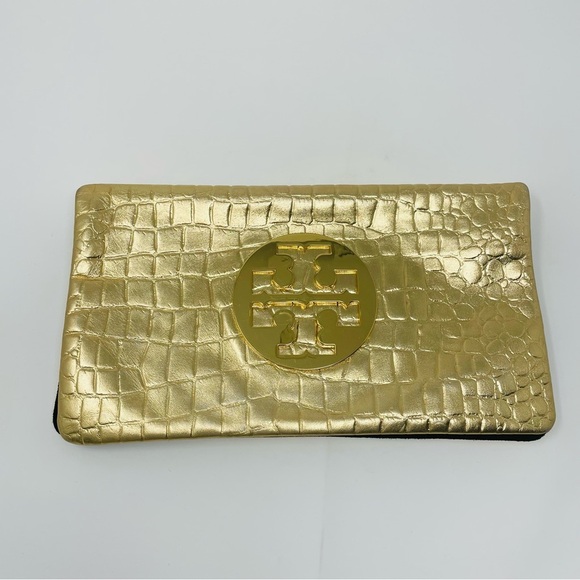 Tory Burch Gold Embossed Metallic Reva Clutch - Picture 2 of 8